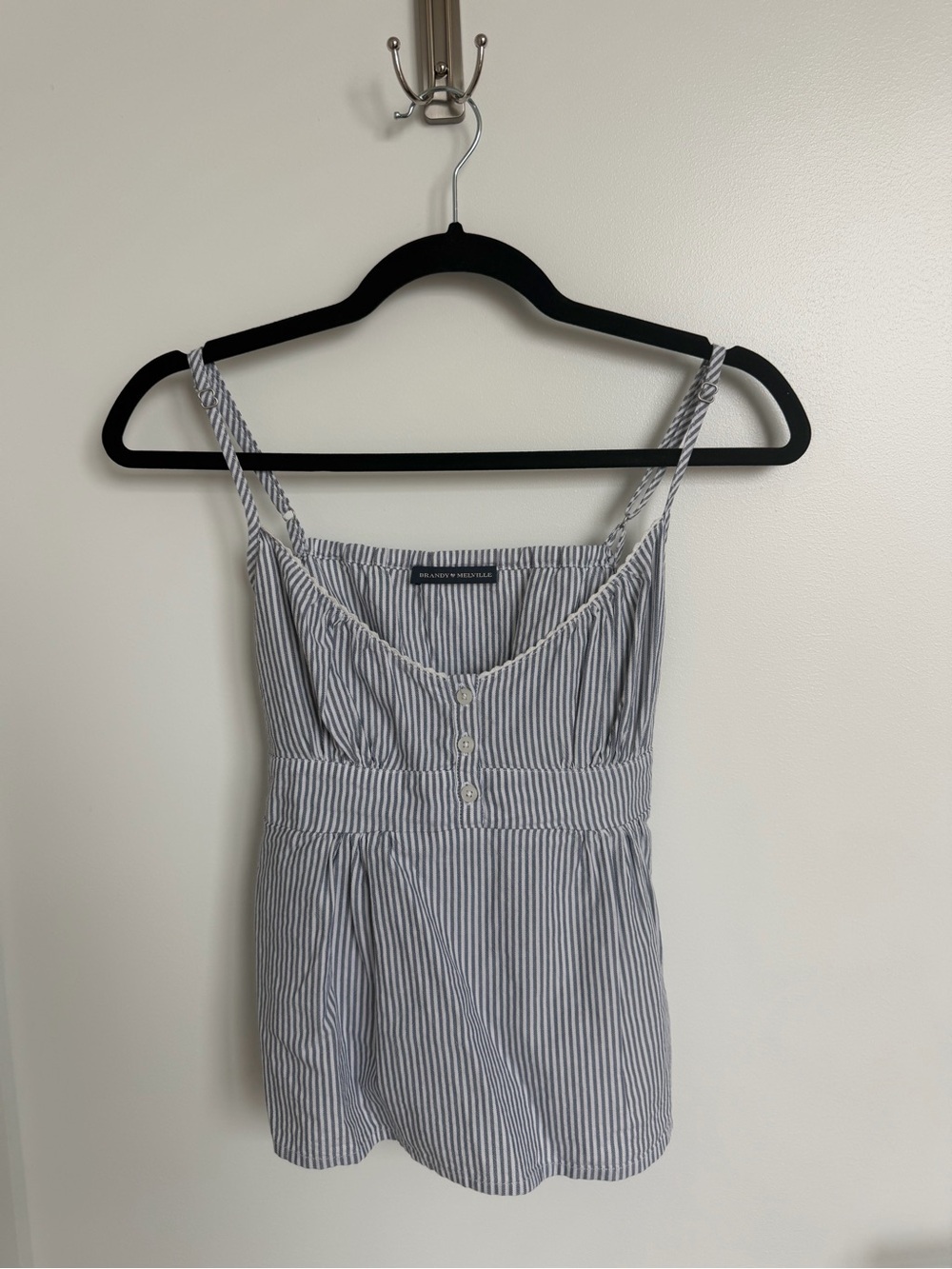 Brandy Melville Blue and White Striped Spaghetti Strap Top